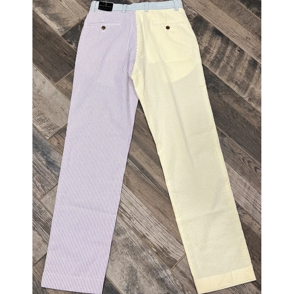 New Brooks Brothers Clark Fit Seersucker Pastel Colorblock Stripe Pants 29x32